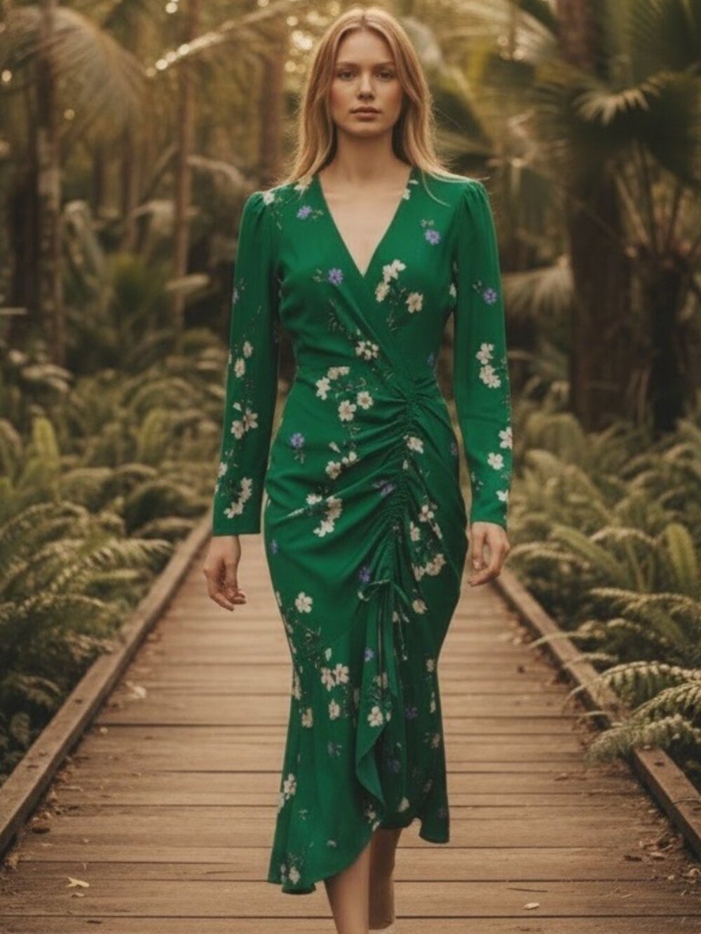 Intermix Floral Printed Aria Silk Dress 4 Green Floral